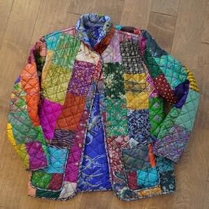 C:eed Silk Patchwork Colorful Reversible Quilted Silk Jacket Multi Womens SZ S